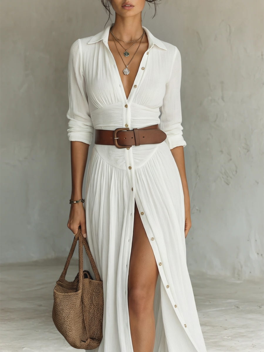 Weißes Faltenkleid Maxi