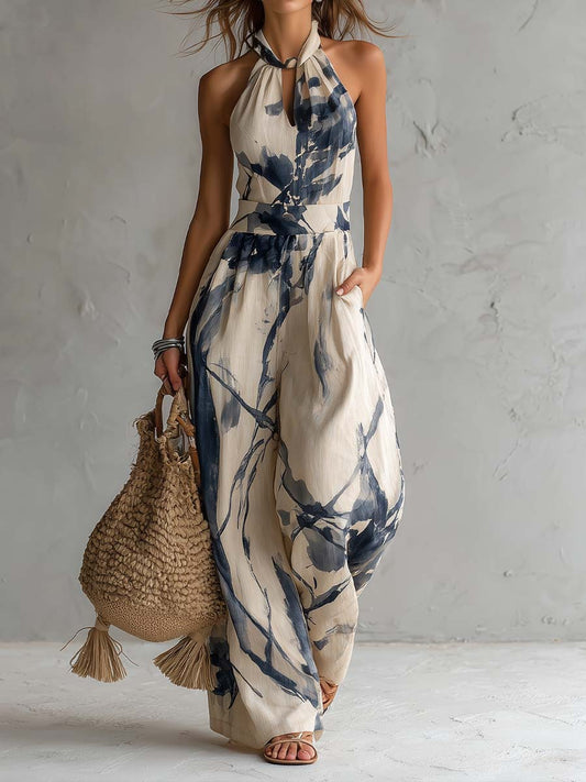 Mariona | Mono con cuello halter y estampado de tinta