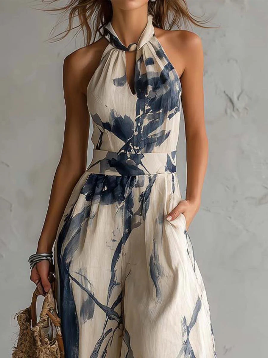 Mariona | Mono con cuello halter y estampado de tinta