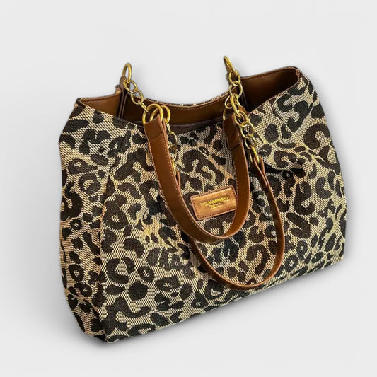 Gala | Bolso tote grande de lona con estampado de leopardo