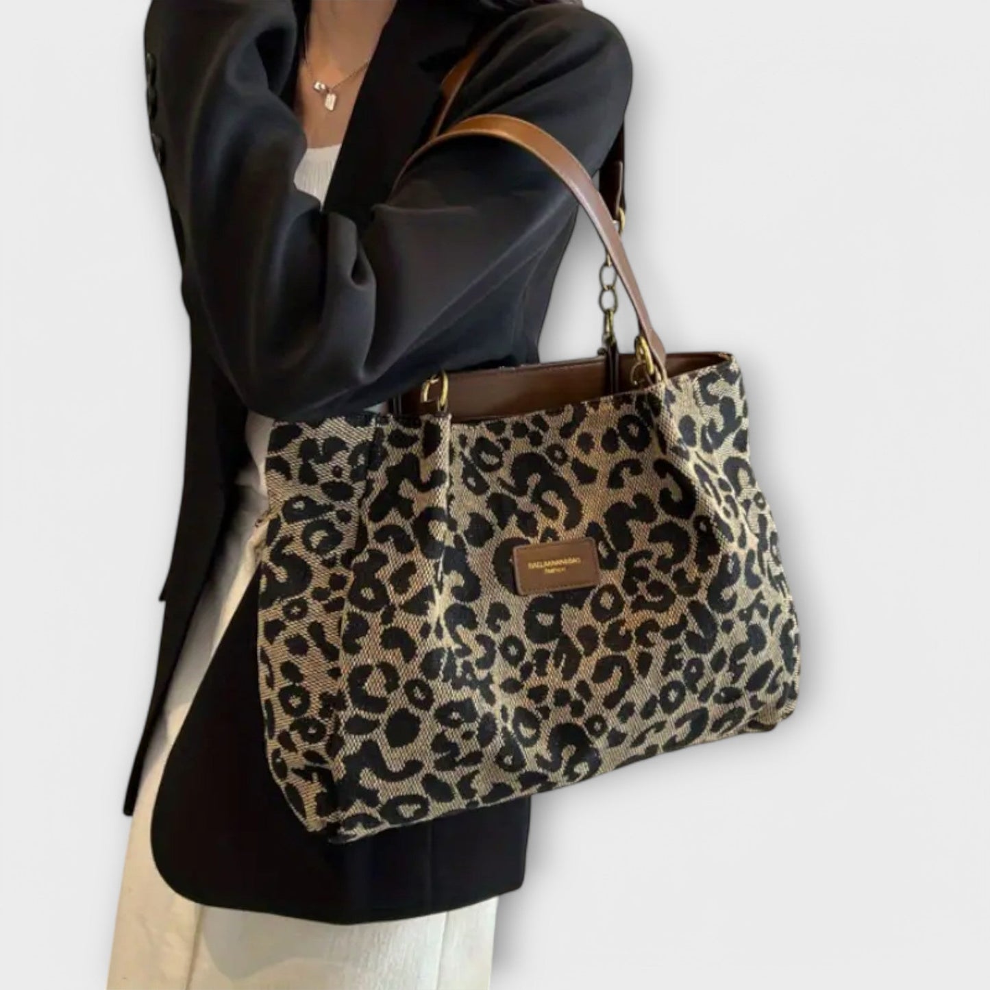 Gala | Bolso tote grande de lona con estampado de leopardo