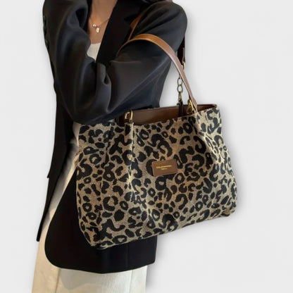 Gala | Bolso tote grande de lona con estampado de leopardo