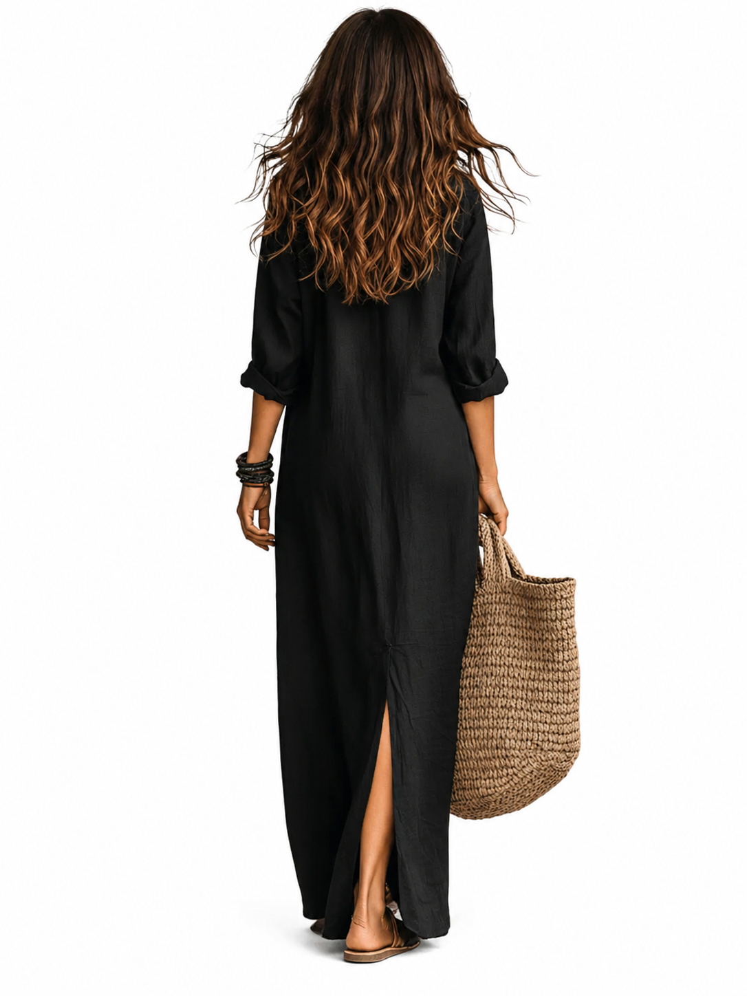 Vestido largo maxi negro con botones