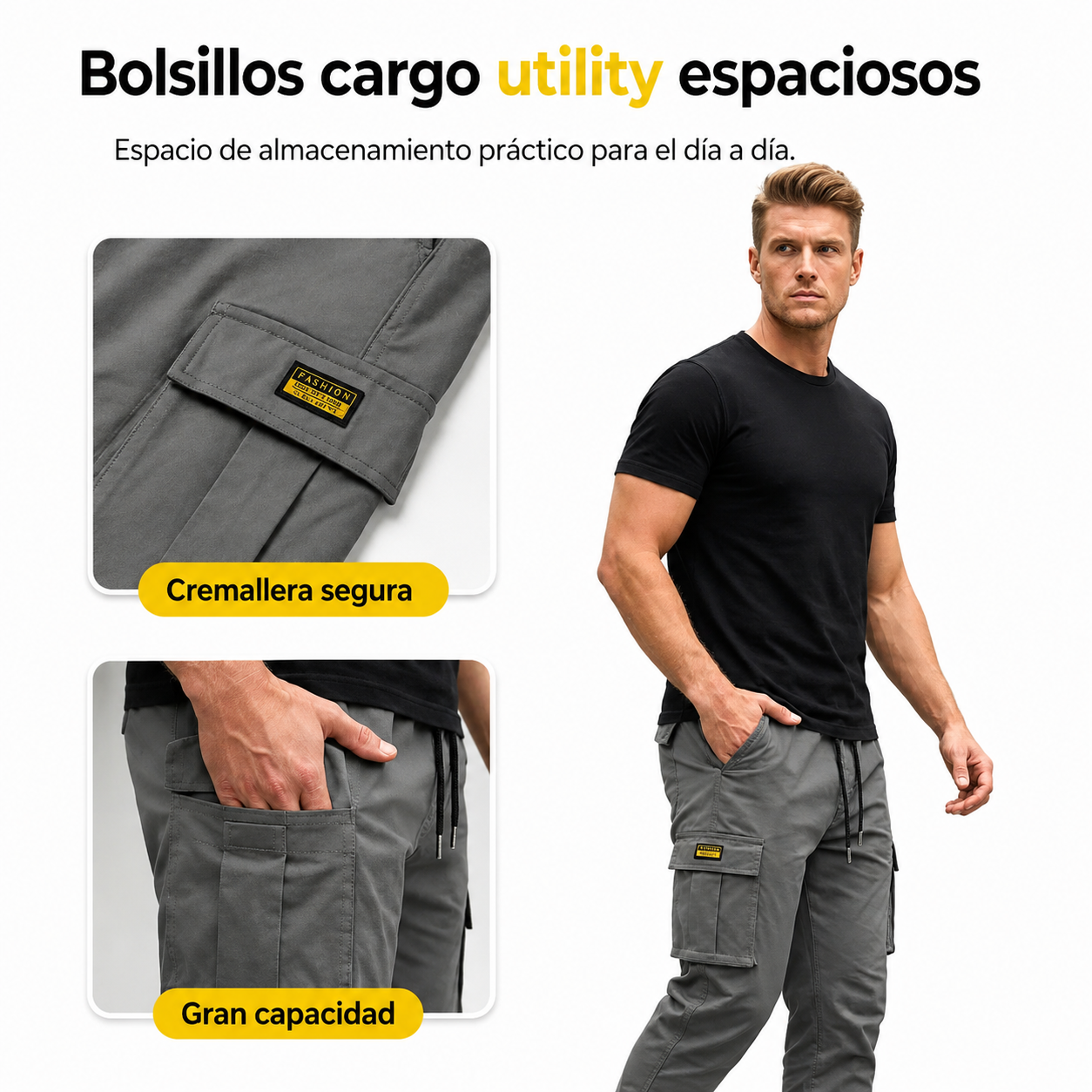 Pantalones cargo informales para hombre con cordón