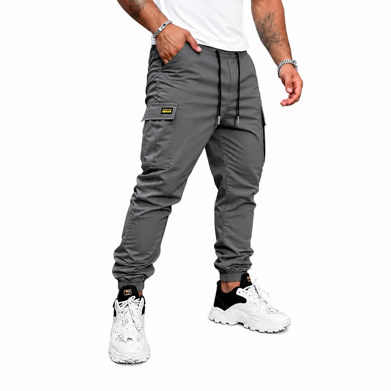 Pantalones cargo informales para hombre con cordón
