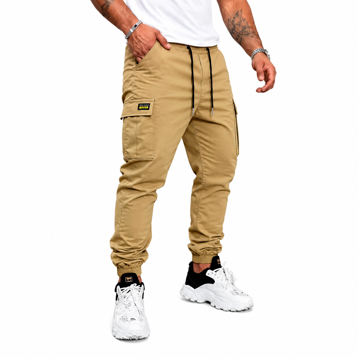 Pantalones cargo informales para hombre con cordón