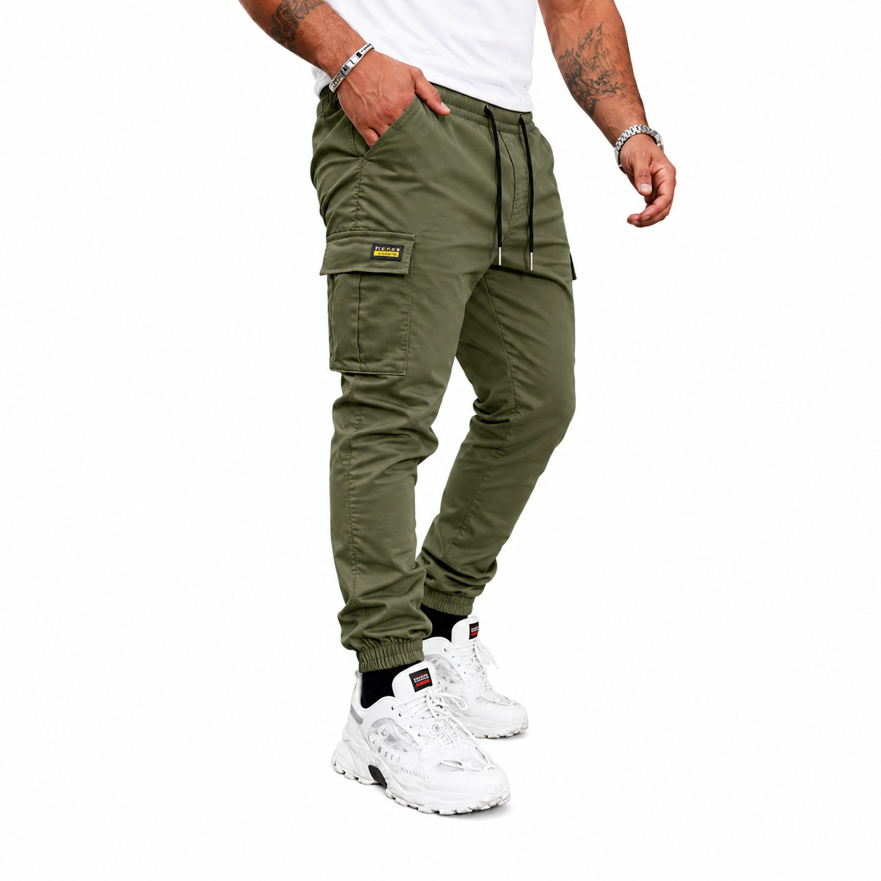 Pantalones cargo informales para hombre con cordón