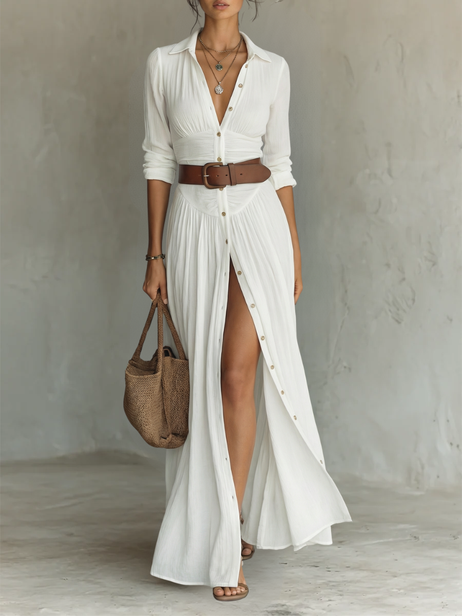 Weißes Faltenkleid Maxi