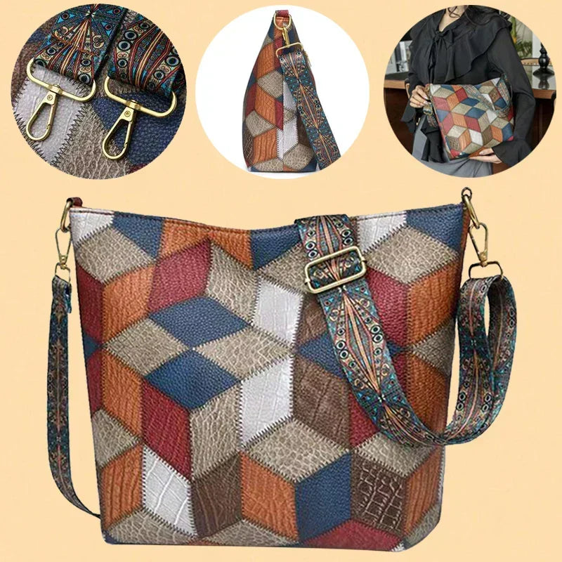 Claudia | Bolso de hombro de piel estilo patchwork