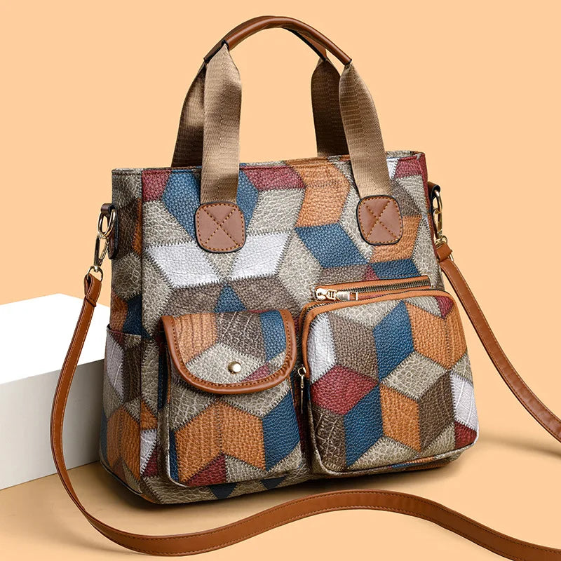 Claudia | Bolso de hombro de piel estilo patchwork