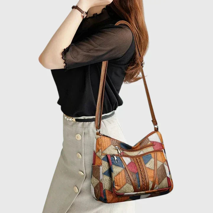 Paula | Bolso de mano de piel con diseño patchwork