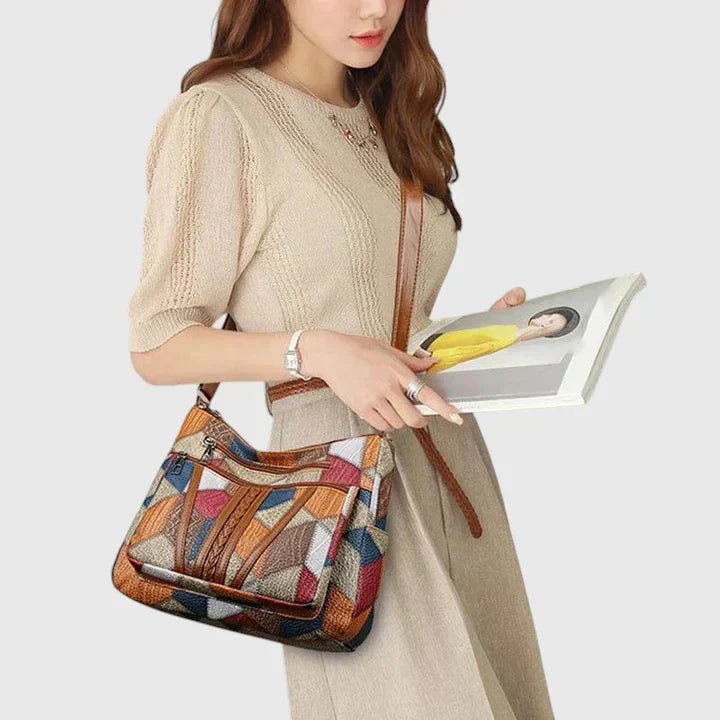 Paula | Bolso de mano de piel con diseño patchwork