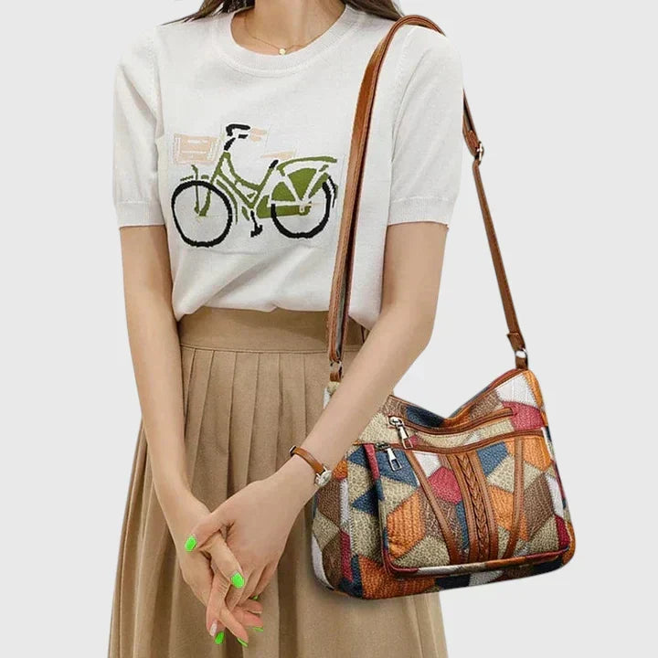 Paula | Bolso de mano de piel con diseño patchwork
