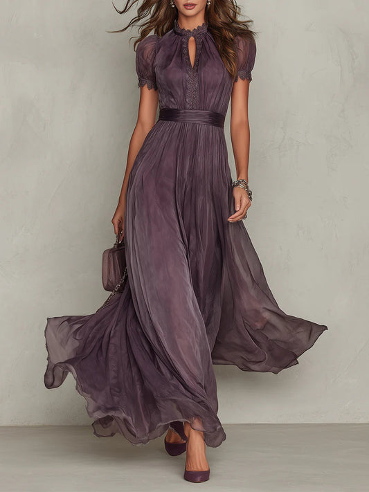 Violeta | Vestido largo de gasa con detalles de encaje