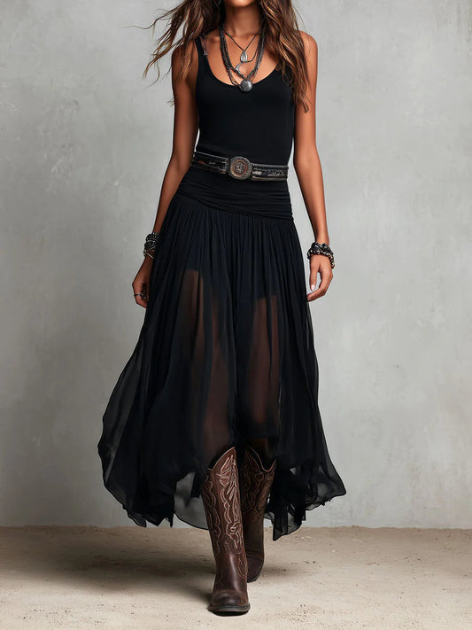 Greta | Conjunto de top negro y falda larga de tul