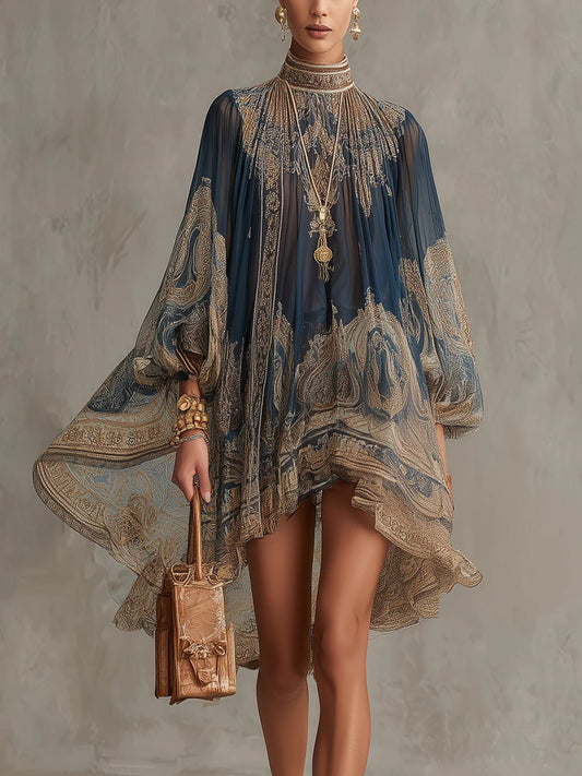 Casilda | Vestido corto de gasa con estampado barroco