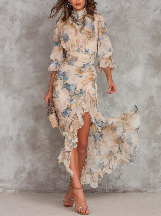 Jara | Vestido largo de gasa con volantes