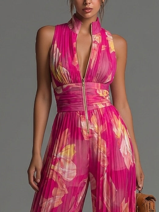 Amaia | Mono de gasa fucsia con estampado floral
