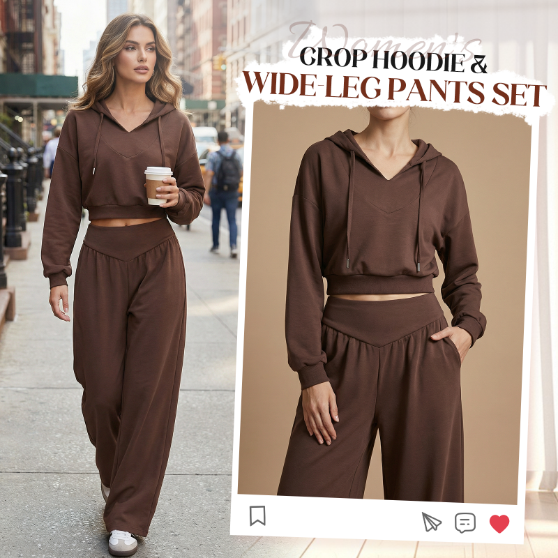 Damen-Set aus kurzem Hoodie und weit geschnittener Hose🔥versandkostenfrei